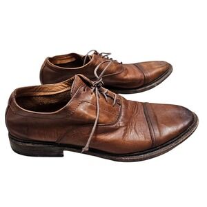 Frye James Oxford Mens 10.5 D Cognac Brown Leather Cap Toe Dress Shoes